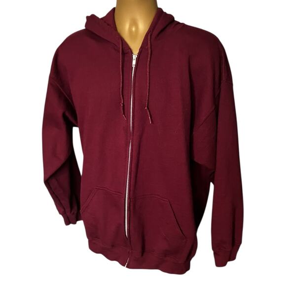 Gildan Heavy Blend Maroon Zip Up Hoodie XL Soft Fleece Lined Sweatshirt - Picture 1 of 7
